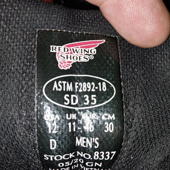 Red Wing Black Leather Work Shoes 8337 Men's s Size 12 Aluminum Toe - Picture 13 of 13